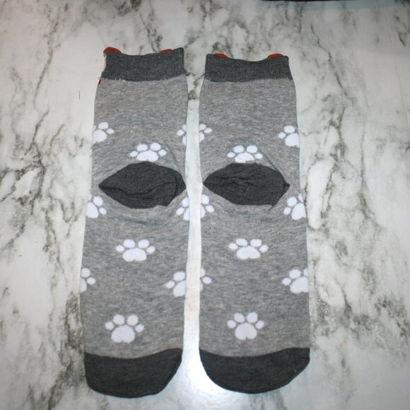 CAT LADY Socks Ankle Short Anklets Animal Print Pawprints Gray Orange Ginger Cat - Picture 3 of 10
